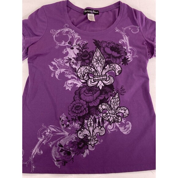 Y2K Appropriate Behavior Top L Purple Floral Long Sleeve Grunge Retro Vintage - Picture 3 of 7